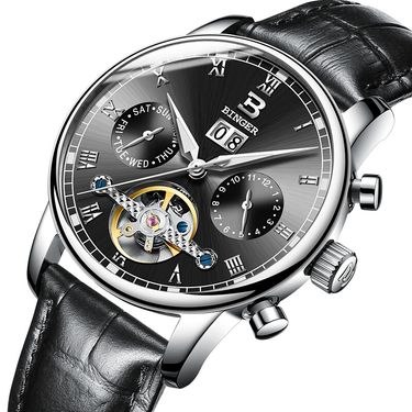 宾格(binger)男表全自动机械手表男士时尚镂空防水腕表