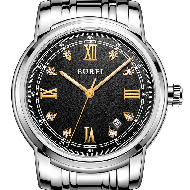 宝梭(burei)手表 男士全自动机械表 夜光时尚镶钻钢