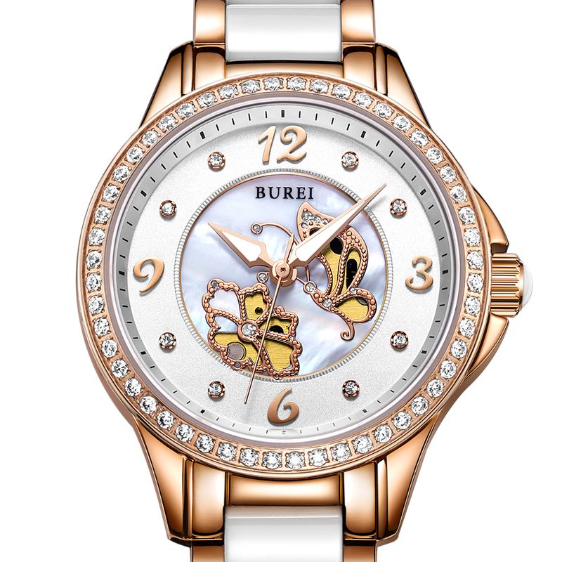 宝梭(burei)手表 女时尚潮流防水陶瓷石英女士蕾丝镂空女式表