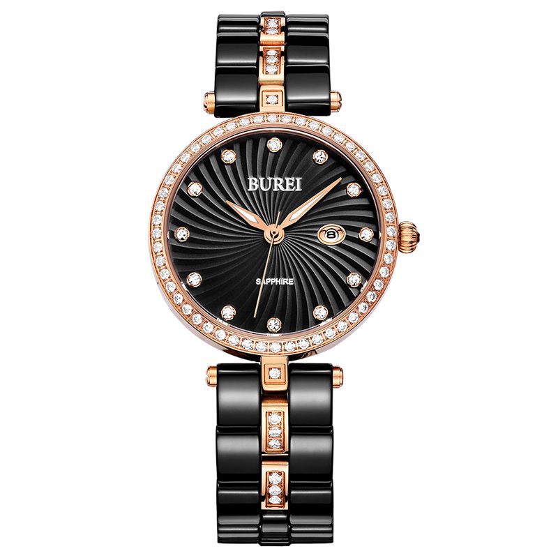 宝梭(burei)手表女表陶瓷石英表女表时尚防水镶钻女表休闲