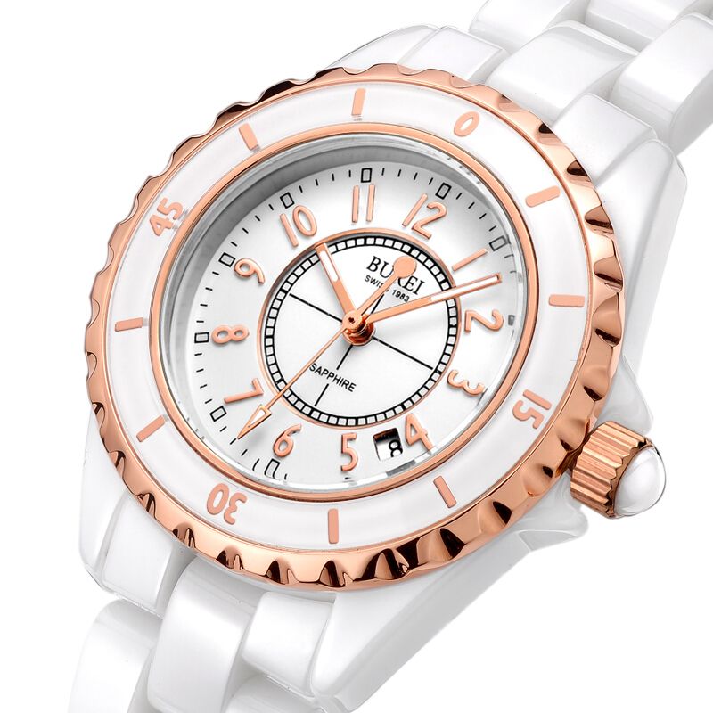 宝梭(burei)手表女表陶瓷夜光表水钻女士石英表时尚防水腕表