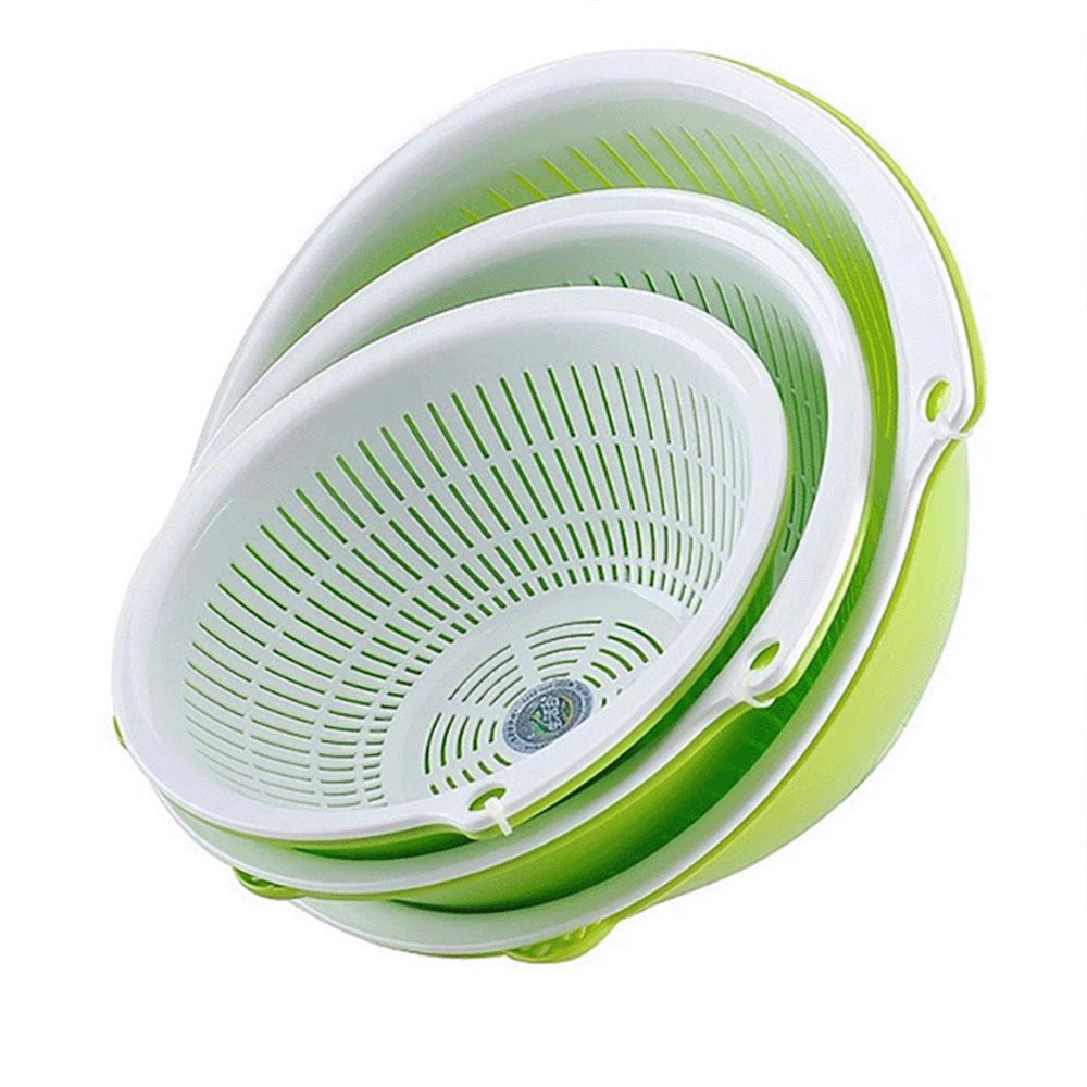 生活谷 六件套双层圆形洗菜篮子塑料沥水篮厨房淘米jj5152