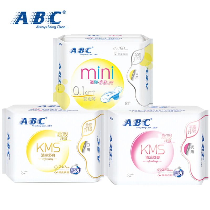 ABC  卫生巾 棉柔系列 纤薄日用夜用混合装2包16片 加上 ABC超薄日用迷你巾 1包8片