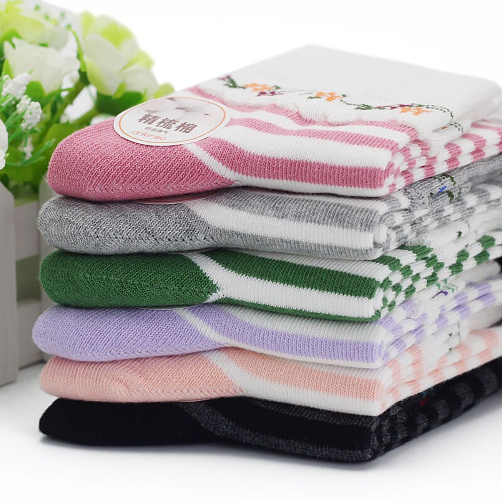 浪莎6双混色袜子女士纯棉中筒袜 秋冬款运动提花休闲女袜gb6718