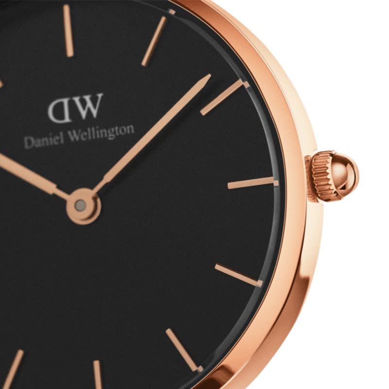 daniel wellington 丹尼爾惠靈頓dw女表金色邊皮革錶帶28mm黑盤dw