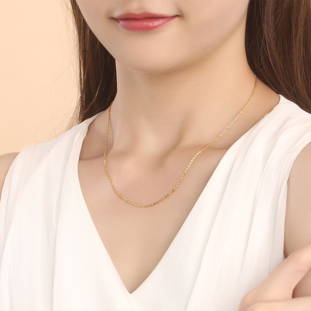 周大生 18k白金项链o字链玫瑰金锁骨链素链k0lc0003w