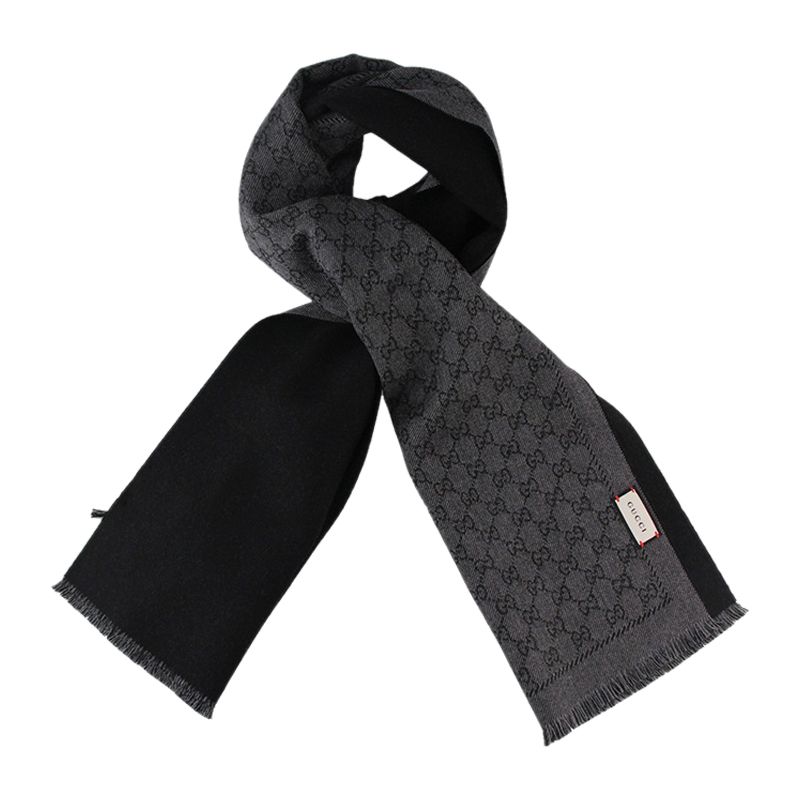 gucci /古驰 黑色双g图案长款流苏羊毛男士围巾 #402093 4g200 1160