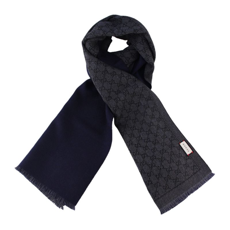 gucci /古驰 黑色双g图案长款流苏羊毛男士围巾 #402093 4g200 1160