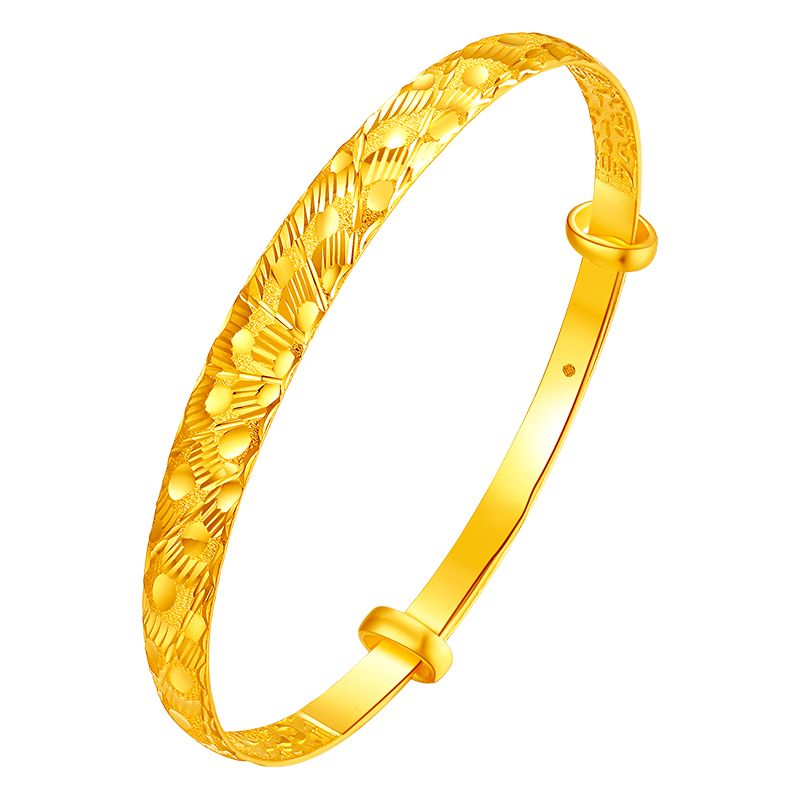 千禧之星 黄金手镯女款足金凤羽活口金手镯婚嫁手环时尚金镯子结婚