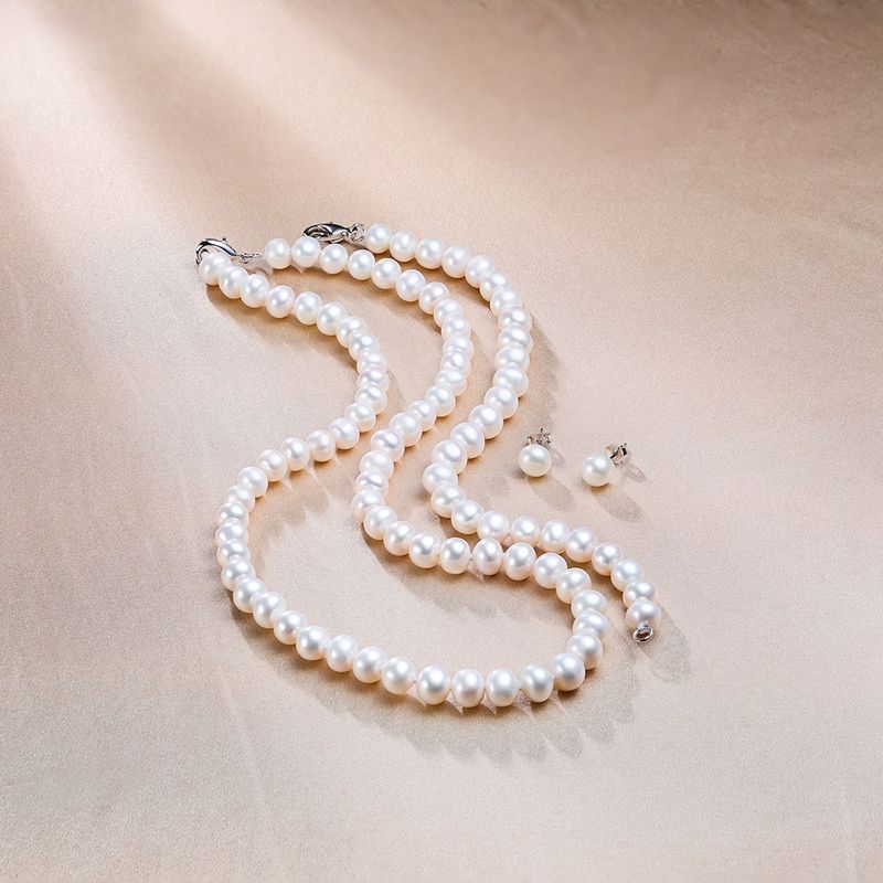 5-7.5mm淡水珍珠三件套 优雅时尚气质迷人 附证书