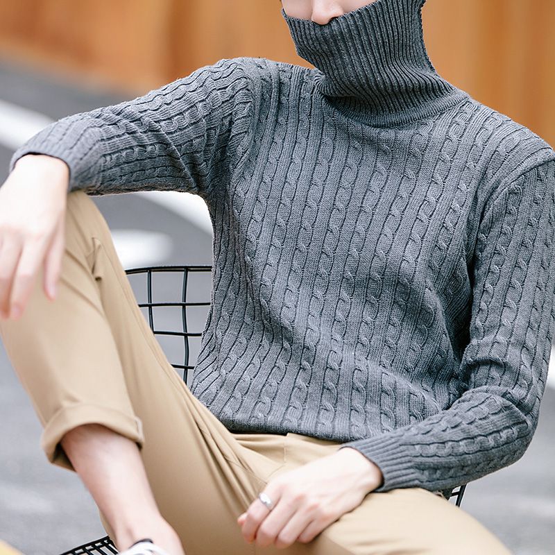 富贵鸟 春秋季高领毛衣男士韩版薄款套头线衫修身针织衫时尚帅气打底