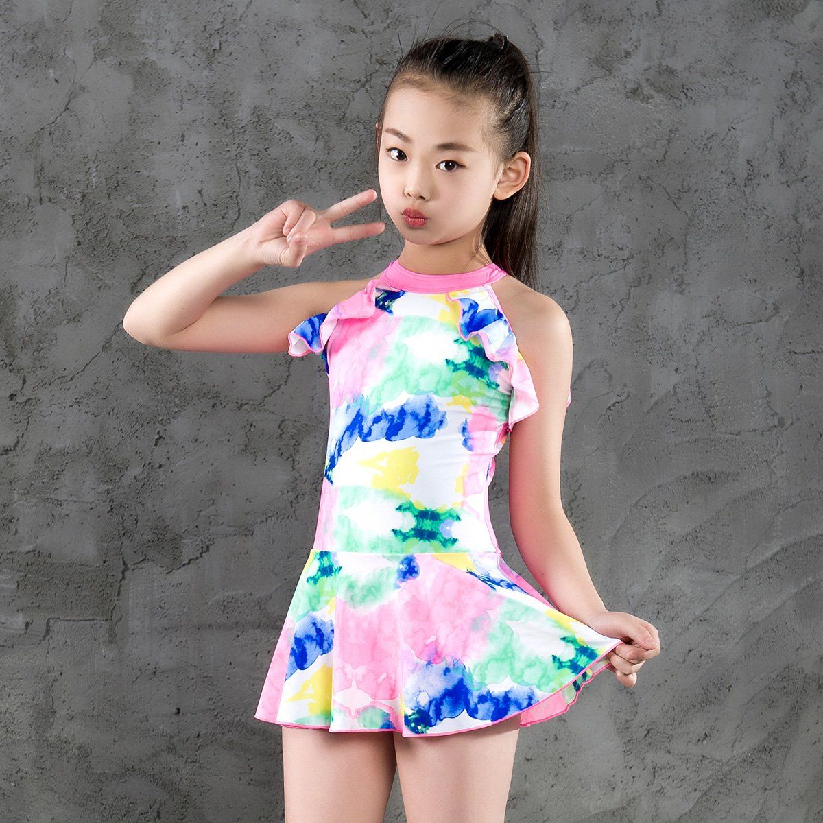 李宁【唯品会】【儿童泳衣】可爱连体裙式女童游泳衣