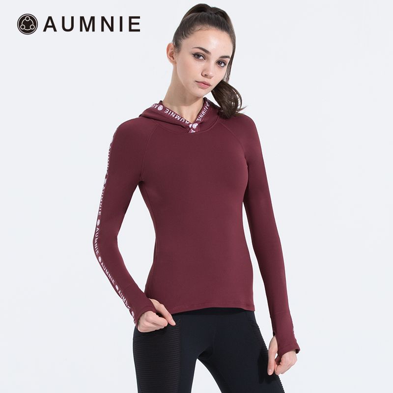 aumnie 澳弥尼丨女士新款运动服健身跑步瑜伽服连帽logo塑身上衣