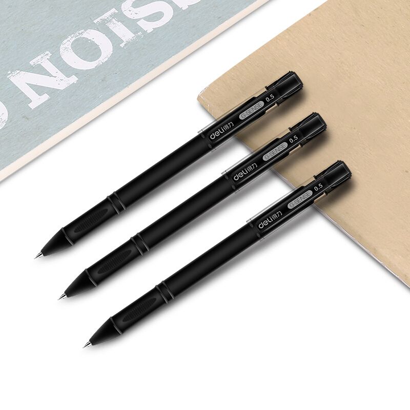 得力(deli)12支/盒 0.5mm黑色中性笔水笔签字笔 子弹头磨砂杆dl-s65
