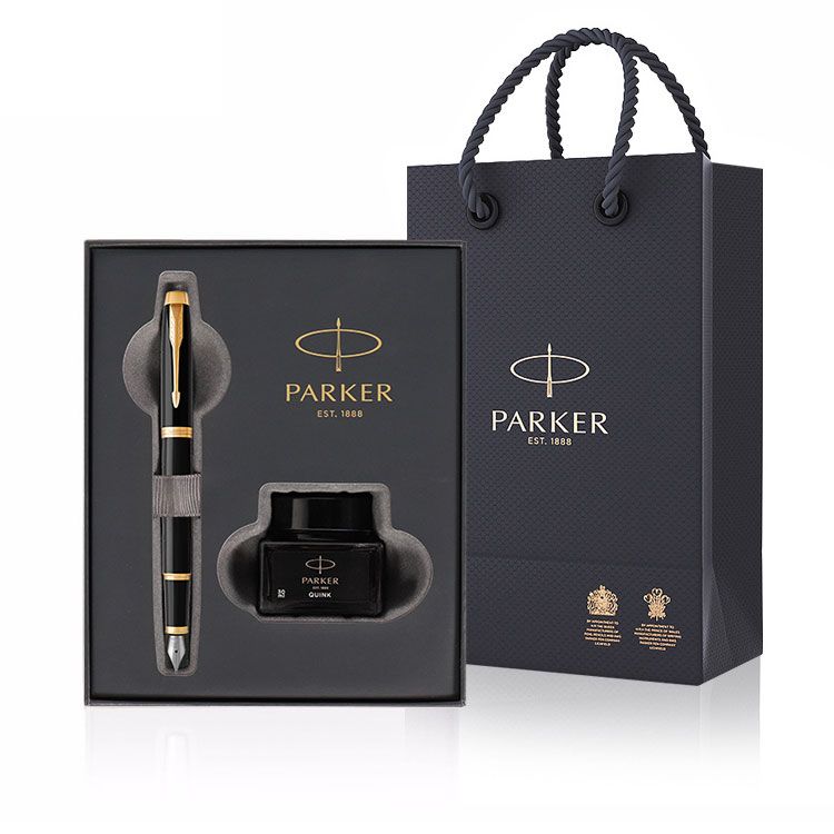 派克 PARKER 2016IM纯黑丽雅金夹墨水笔+深灰小墨水礼盒套装 5123190+2137028