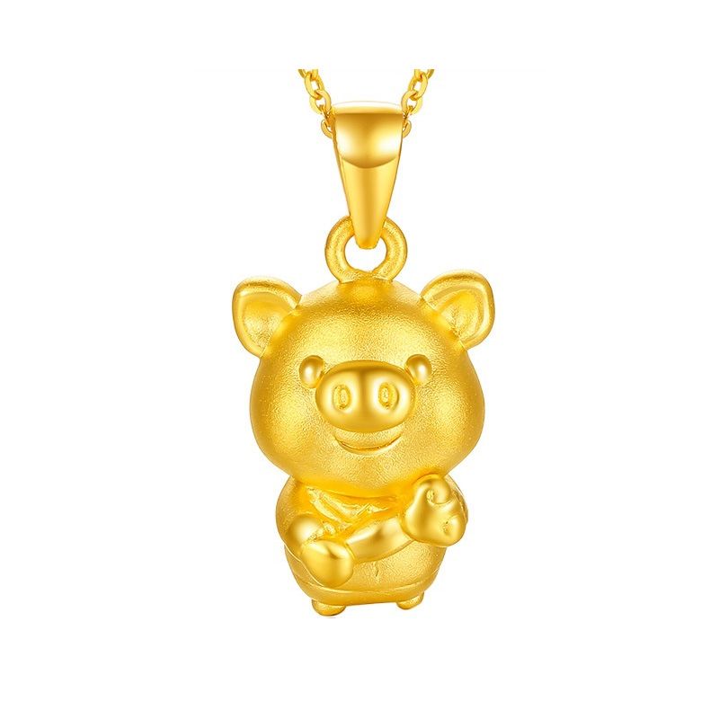 谢瑞麟 tsl3d硬金如意金猪吊坠女款萌宠生肖小猪黄金项坠(不含链)xh