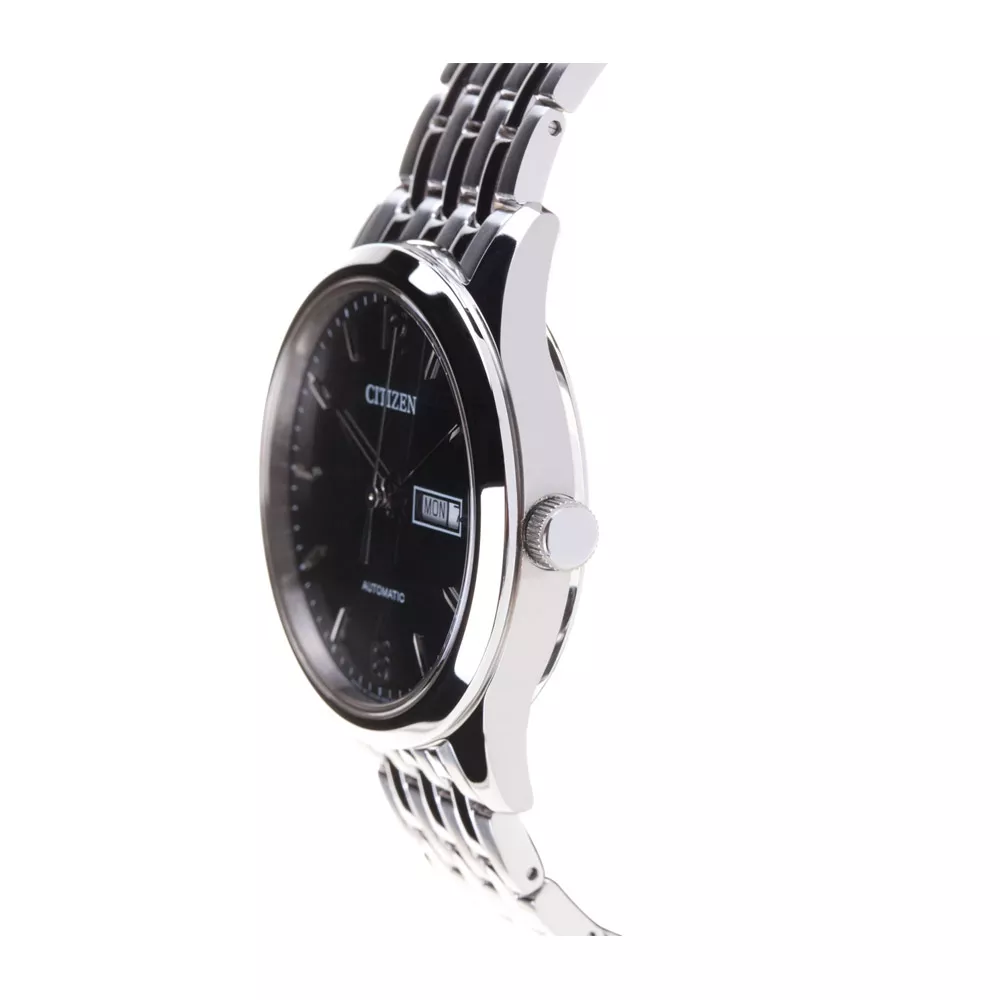 西铁城CITIZEN 自动机械表精钢防水黑盘钢带男表NH7500-53E
