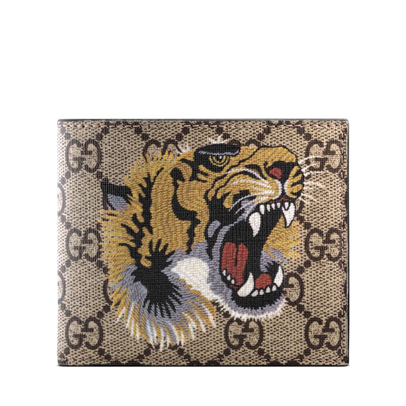 古驰 经典款男士老虎印花ggsupreme米色帆布钱包 法国专柜 vp france