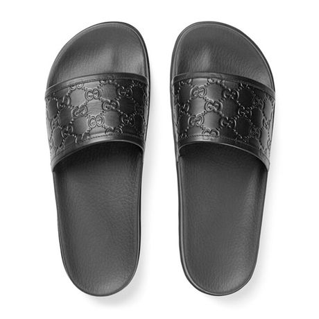 gucci/古驰 黑色牛皮男士字母压花拖鞋 431070-wd20-1000