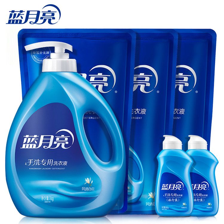 蓝月亮 洗衣液手洗内衣内裤专用清洗瓶装1kg+补充装1kg*3+白兰手洗80g*2