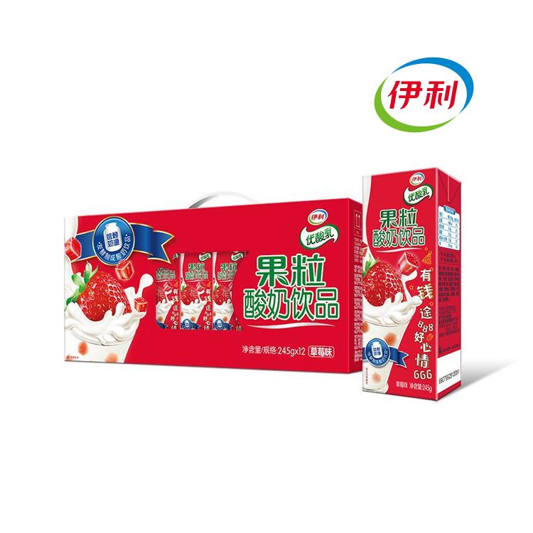 伊利 【支持积分兑换】 果粒优酸乳 草莓味 245g×12  果蔬酸奶饮品 草莓味  