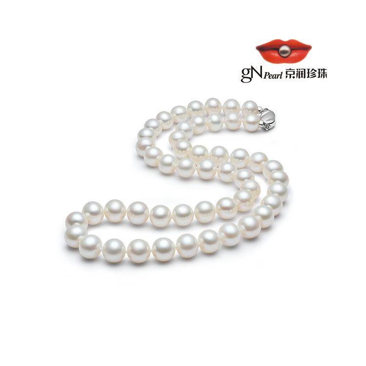 gN pearl/京润珍珠 致美 圆形强光细微瑕 S925银镶白色淡水珍珠项链