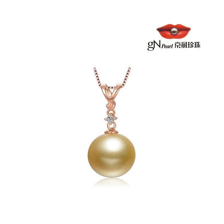 gN pearl/京润珍珠 寻 G18K金配钻石 11-11.5mm金色南洋海水珍珠吊坠 轻奢情人节