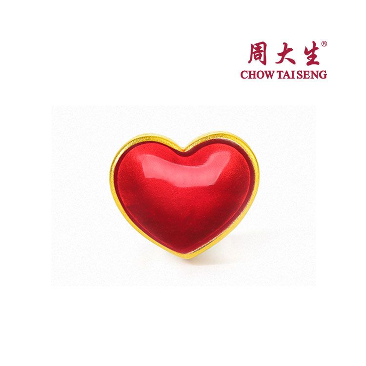 周大生 一心一意 黄金足金红心珐琅转运珠吊坠一款两戴 赠黄银链