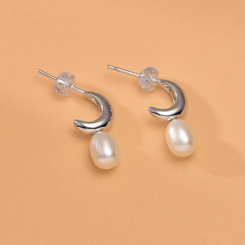 gN pearl/京润珍珠 巧婉 925银白色水滴形淡水珍珠耳钉 6-7mm 