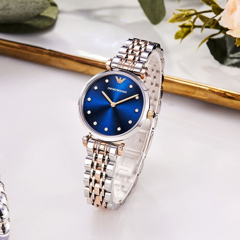 EMPORIO ARMANI 阿玛尼手表女 甜美深邃蓝色表盘女士手表 时尚钢带石英女表 AR11092