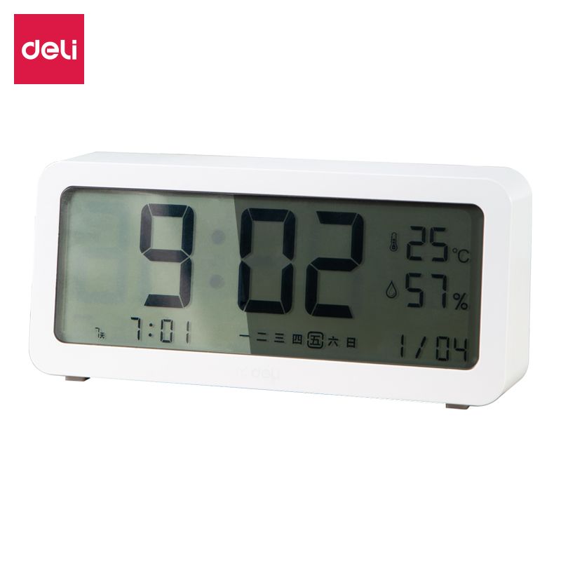 得力 时间/温湿度/星期日期LED显示多功能电子钟 白色 8827