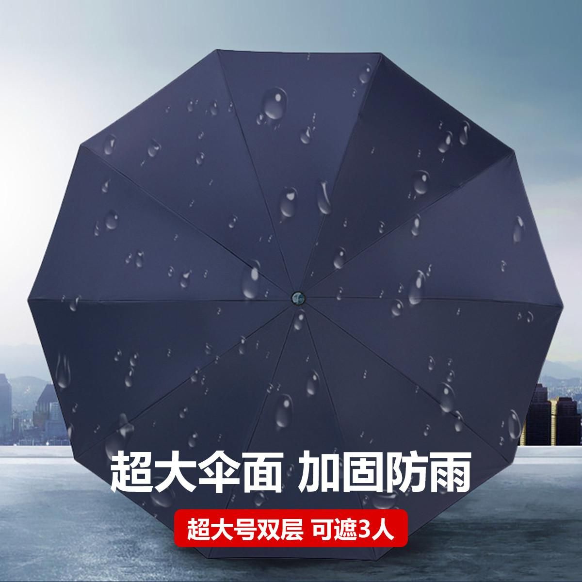 福怡岛 加大伞面十骨双人商务经典折叠便携晴雨两用黑胶男女遮阳防晒雨伞 特大号2-3人黑胶晴雨-藏青色均码