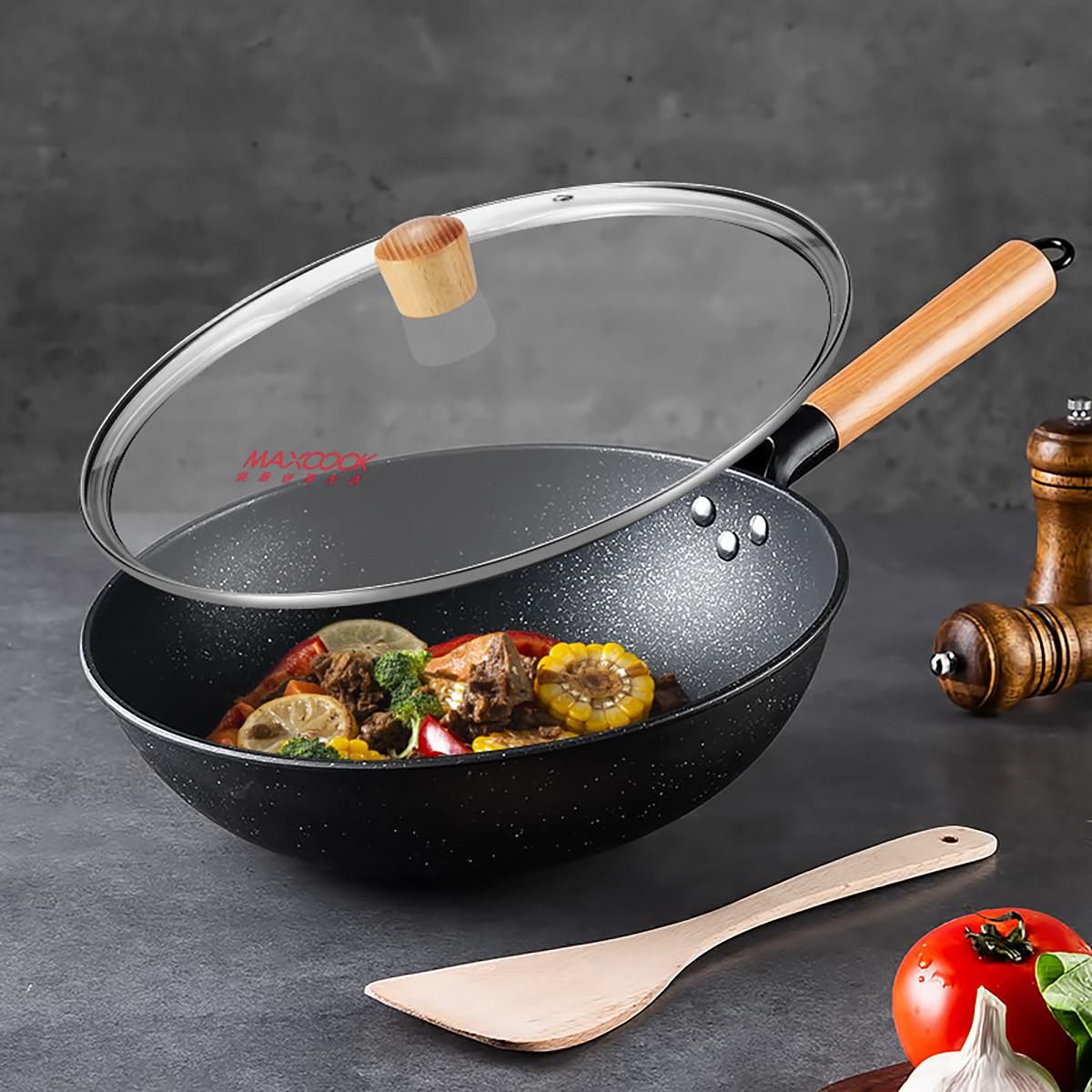 美厨 【麦饭石少油烟不粘炒锅】32cm配木铲平底锅不粘炒锅炒菜锅炒锅 不粘炒锅配铲带盖MCC559其他尺码