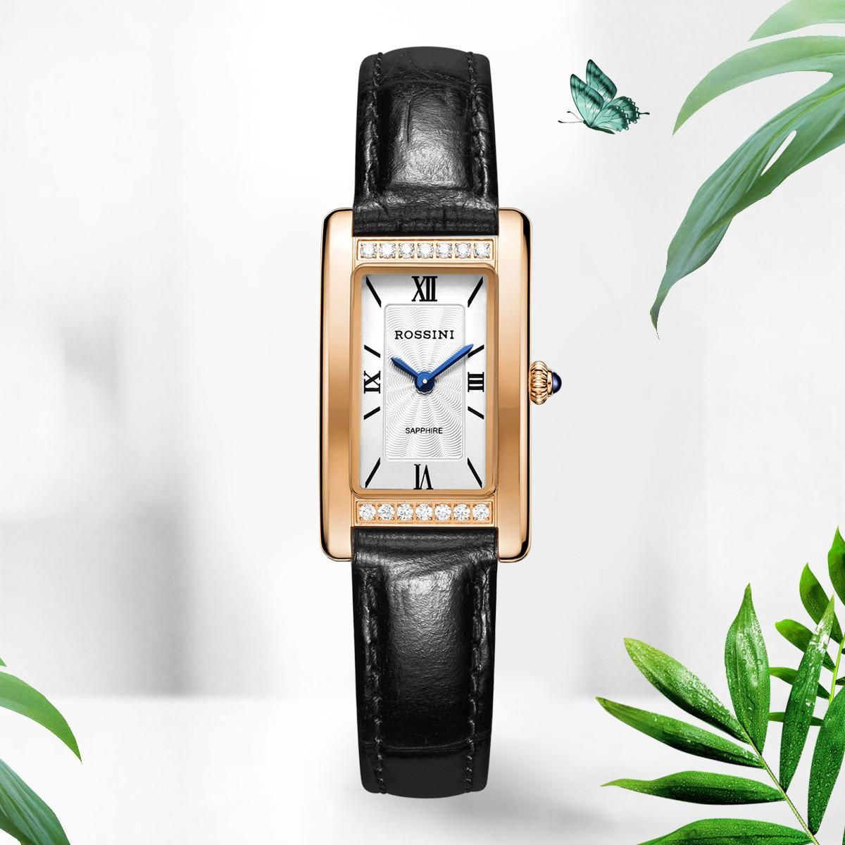 罗西尼 时尚小方盘进口机芯罗马字符女士手表正品防水女表女士石英 皮带 均码