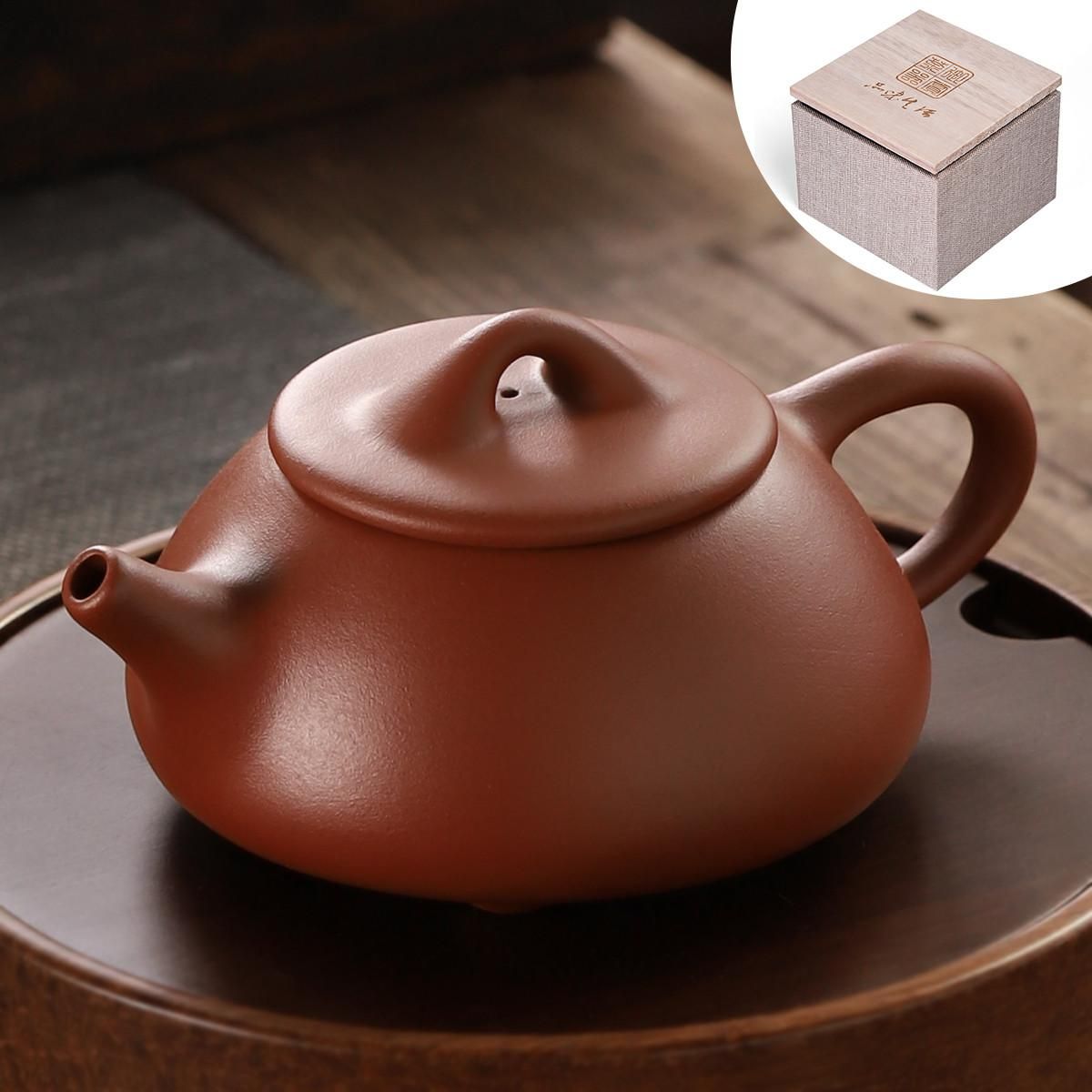 豪峰 小单人壶朱泥泡茶壶西施壶功夫茶具家用茶具配件紫砂壶茶壶 【朱泥乐石茶壶】【礼盒装】 51ml-100ml