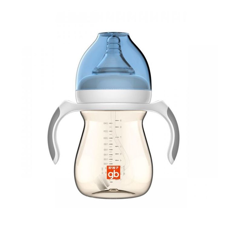 好孩子 宽口径奶瓶  带吸管手柄300ml母乳质感 自控流量奶嘴适用6个月以上蓝色B80377/粉色B80376