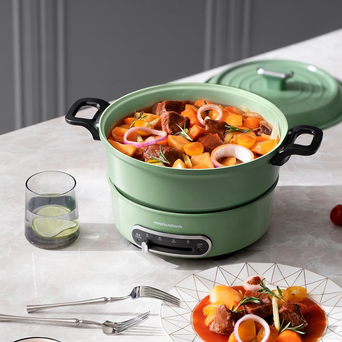 摩飞 【焕新升级 百变料理】多功能锅家用分体式烤肉蒸煮炒煎电火锅 绿色 均码