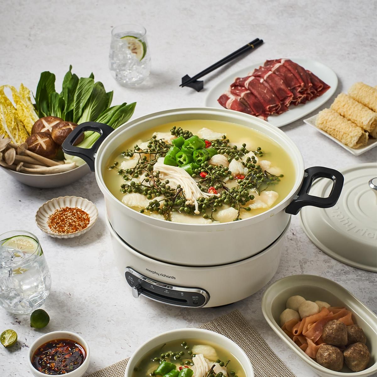 摩飞 【焕新升级 百变料理】多功能锅家用分体式烤肉蒸煮炒煎电火锅 白色 均码