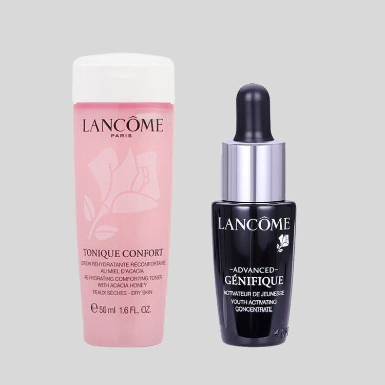 兰蔻 LANCOME 新清滢柔肤水+全新精华肌底液 （粉水50ml+小黑瓶7ml） 化妆品组合装补水保湿深层滋润 非卖品标