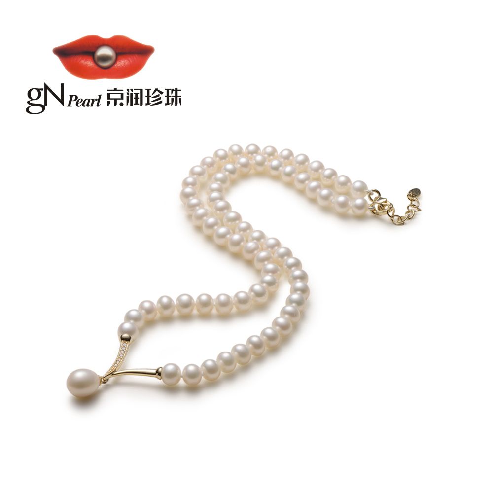 gN pearl/京润珍珠 挚情 淡水白色圆形/水滴形全珠链锁骨链女 时尚珠宝