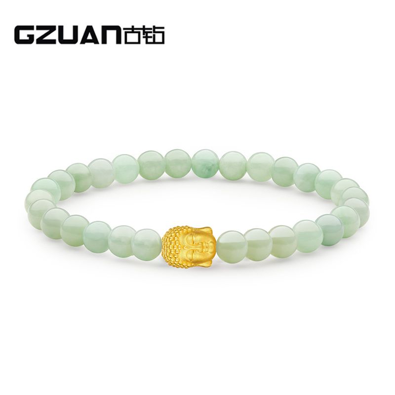 古钻 GZUAN珠宝 双面佛头 黄金足金佛头转运珠男女款碧玉手链 YJS0046
