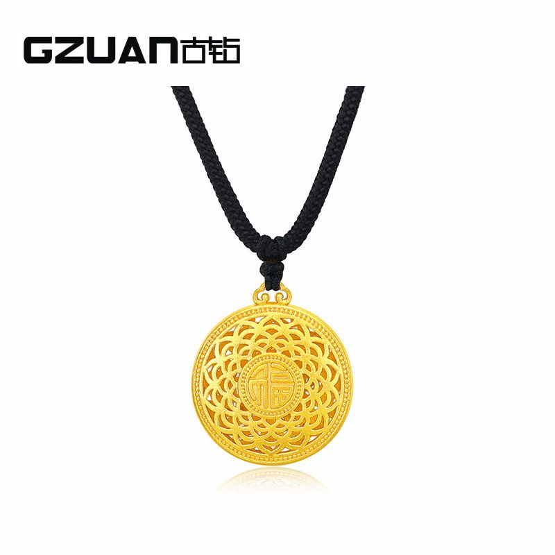 古钻 GZUAN珠宝 八宝罗盘 黄金足金花丝镂空福字吊坠（赠黑绳） YJD0080