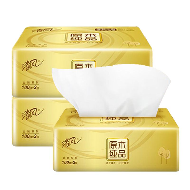 清风 金装抽纸3层100抽3包