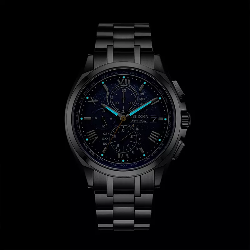 西铁城CITIZEN 空中之鹰系列 光动能电波手表星空蓝盘情侣款男表AT8240-74L