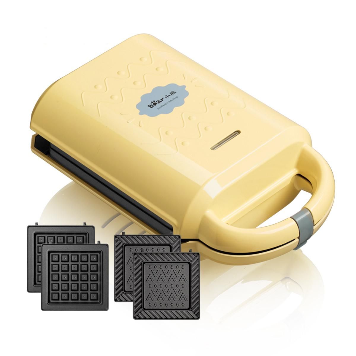 小熊 三明治早餐机华夫饼机吐司面包机多功能电饼铛可拆洗双面压烤 黄色