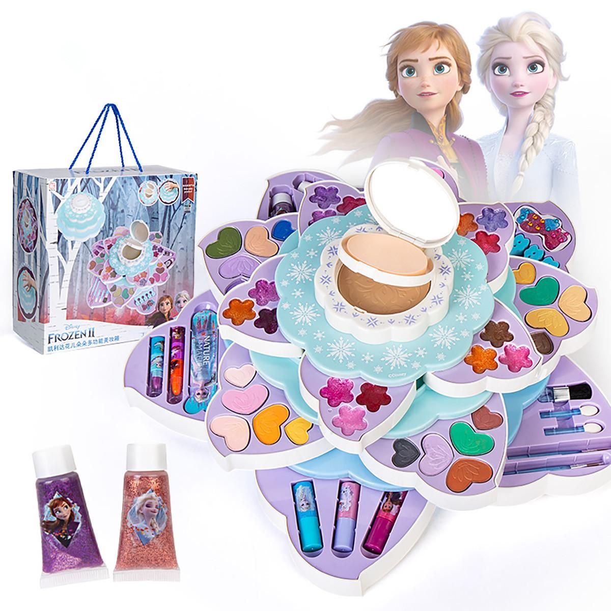 迪士尼 冰雪奇缘儿童化妆品无毒套装可水洗女孩女童彩妆盒玩具生日礼物 花儿朵朵多功能美妆箱- 花儿朵朵冰雪款