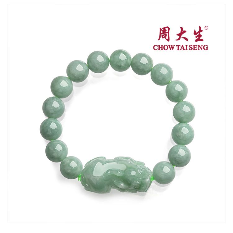 周大生 招财纳福 天然正品翡翠带色貔貅串珠手串