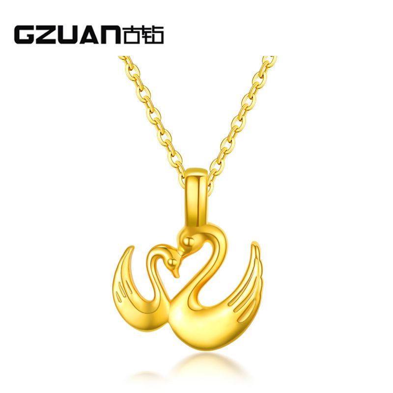 古钻 GZUAN珠宝 双天鹅 黄金足金无氰工艺女士吊坠（赠S925银项链） YJD0069