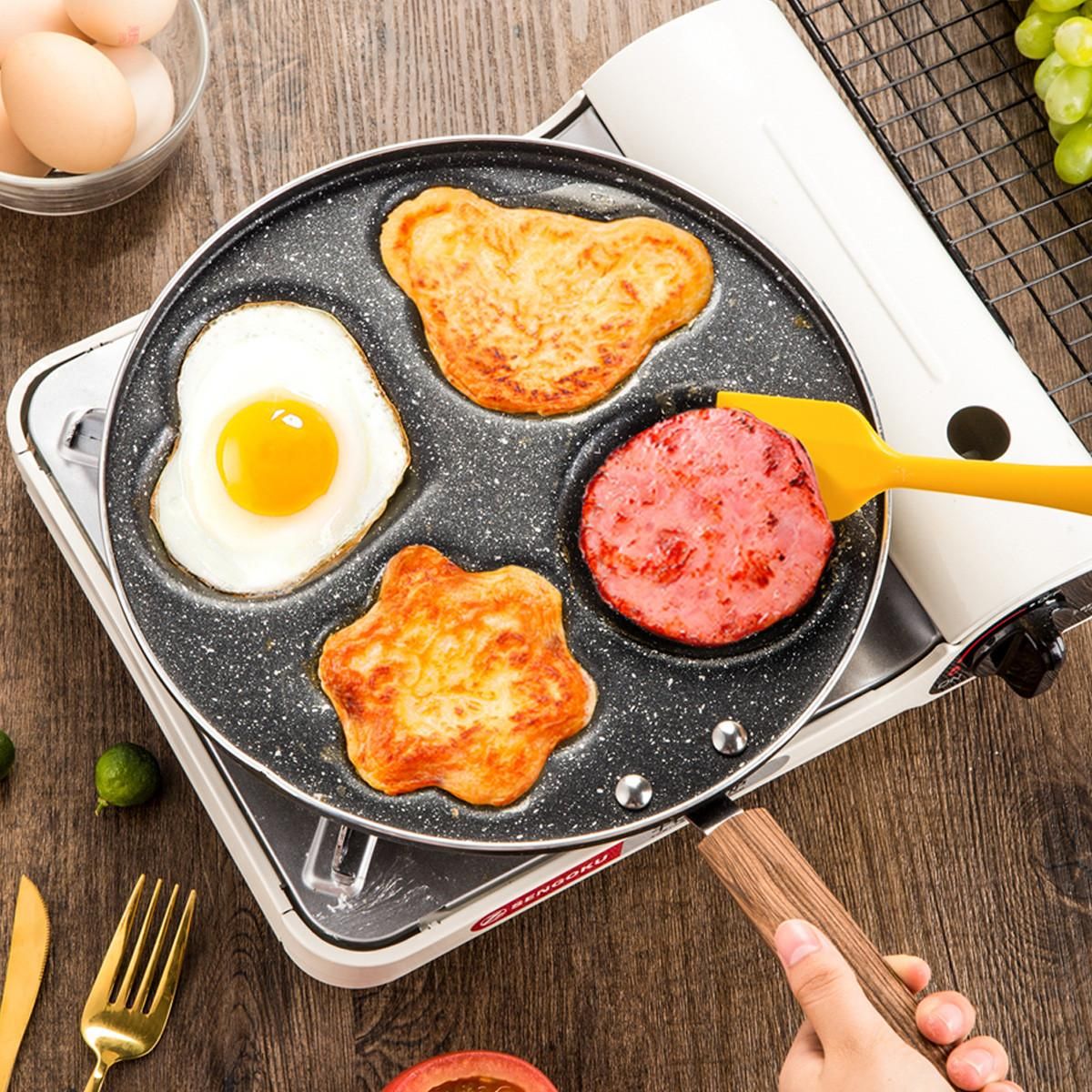 维艾 煎蛋神器鸡蛋汉堡锅荷包蛋早餐蛋饺专用小平底锅不粘煎锅 米奇煎锅 四孔 【26cm】 燃气款