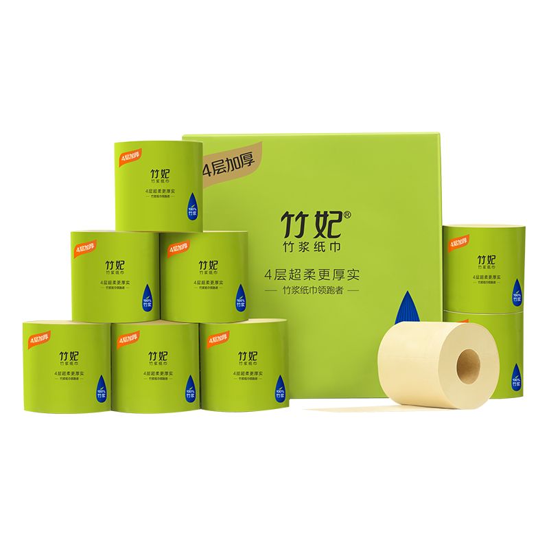 京东直供 竹妃 zofee 竹浆卷纸巾4层150克*27卷本色卷筒卫生纸有芯厕纸圈纸整箱